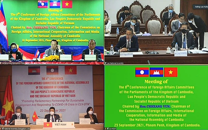 Toàn cảnh Hội nghị tại các điểm cầu ở Campuchia, Lào và Việt Nam.