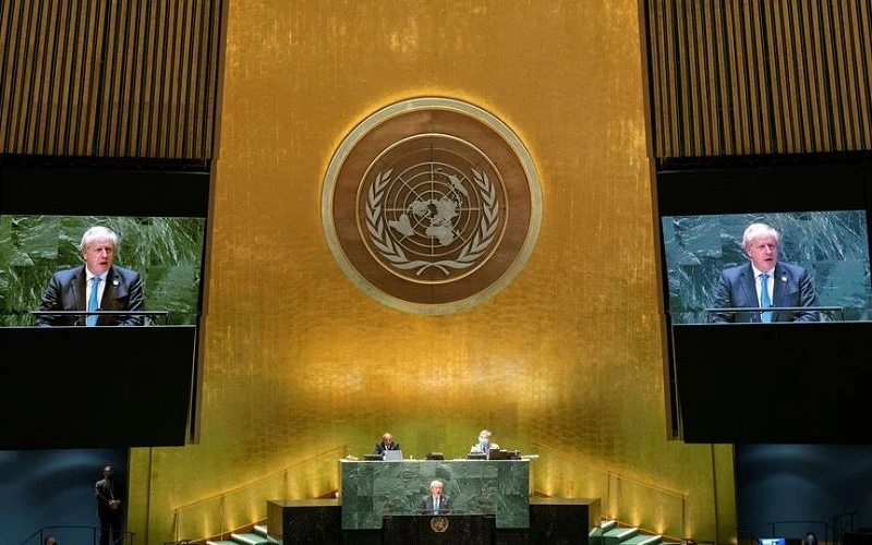 Thủ tướng Anh Boris Johnson phát biểu tại Kỳ họp Đại hội đồng Liên hợp quốc khóa 76 tại trụ sở của Liên hợp quốc, New York, Mỹ, ngày 22/9/2021. (Ảnh: Reuters)