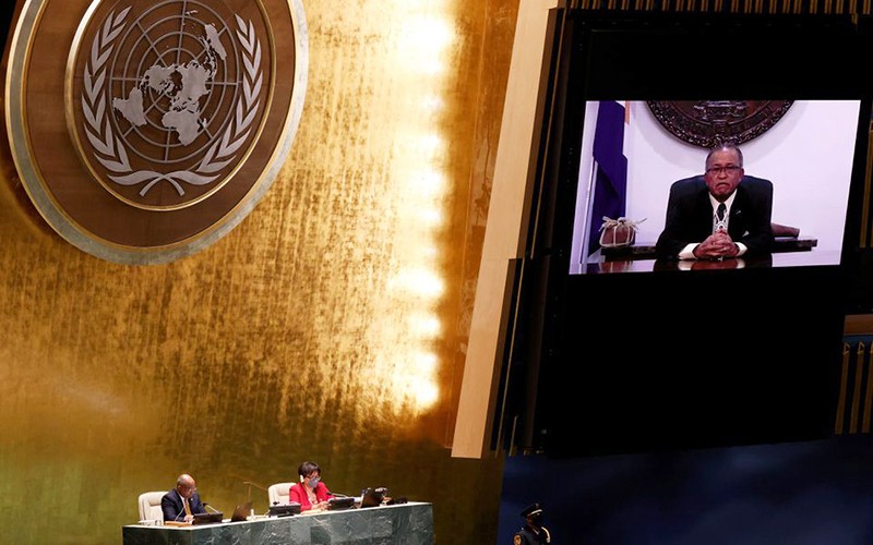 Chủ tịch Quần đảo Marshall, David Kabua phát biểu tại Kỳ họp thứ 76 của Đại hội đồng Liên hợp quốc hôm 22/9. Ảnh: Reuters 