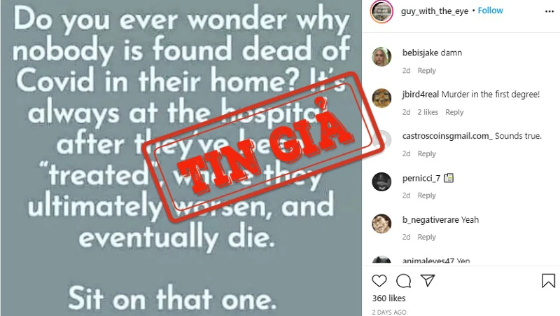 Ảnh chụp màn hình bài đăng đưa thông tin sai sự thật trên mạng xã hội Instagram. 