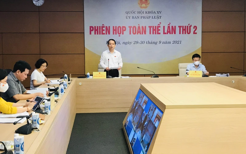Chủ nhiệm Ủy ban Pháp luật của Quốc hội Hoàng Thanh Tùng phát biểu tại phiên họp.