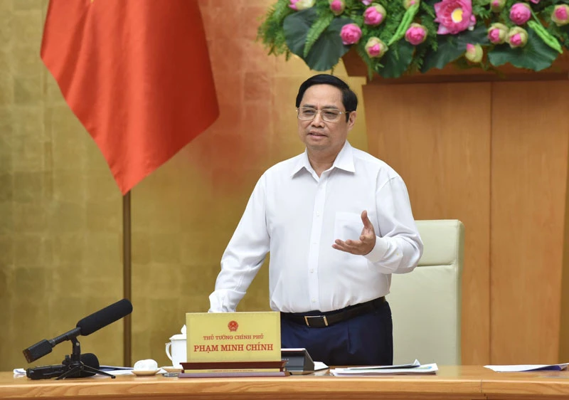 Thủ tướng Phạm Minh Chính phát biểu tại buổi làm việc trực tuyến với Ban Thường vụ Tỉnh ủy Thừa Thiên Huế. (Ảnh: TRẦN HẢI)
