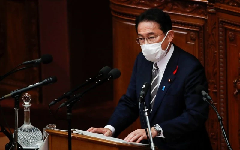 Thủ tướng Fumio có bài phát biểu đầu tiên về chính sách tại Hạ viện Nhật Bản, ngày 8/10. (Ảnh: Reuters)
