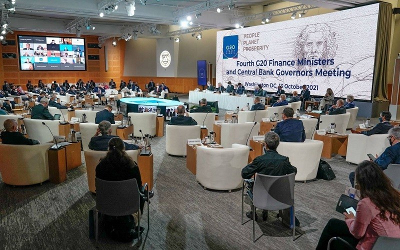 Các lãnh đạo tài chính G20 nhóm họp tại Washington, Mỹ, ngày 13/10/2021. (Ảnh: Chính phủ Italia)
