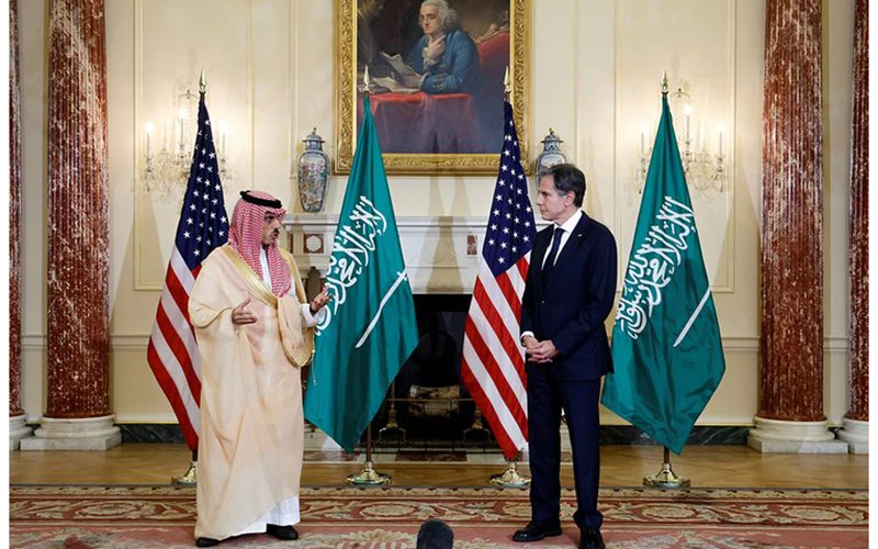 Bộ trưởng Ngoại giao Arab Saudi gặp người đồng cấp Mỹ tại Washington. (Ảnh Reuters)