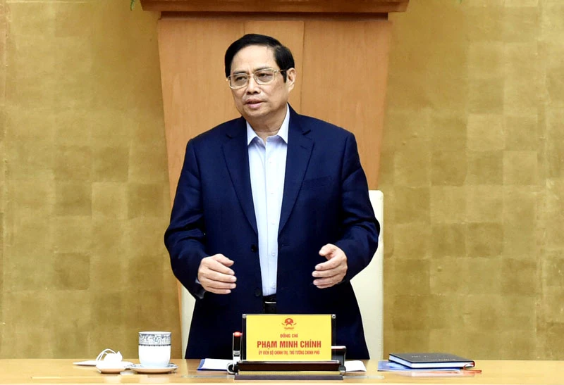Thủ tướng Phạm Minh Chính phát biểu tại buổi làm việc. (Ảnh TRẦN HẢI)