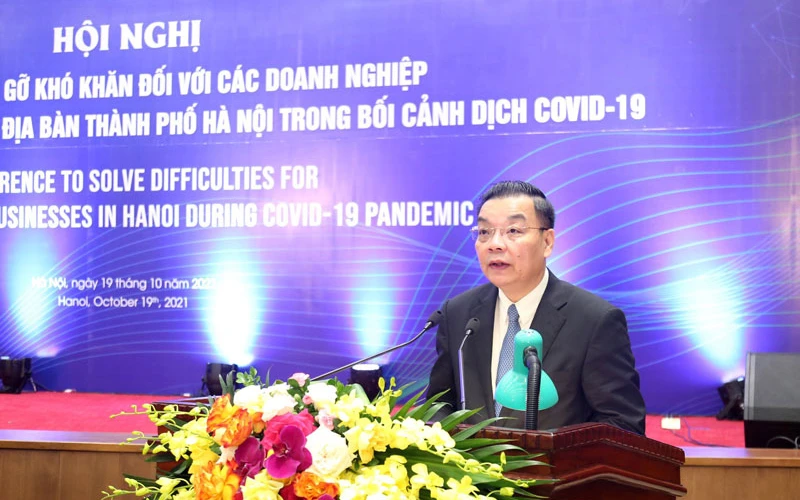 Chủ tịch UBND TP Hà Nội Chu Ngọc Anh phát biểu bế mạc hội nghị. (Ảnh: Duy Linh)