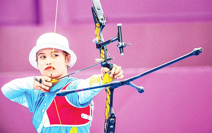 Ánh Nguyệt thi đấu tại Olympic Tokyo 2020. Ảnh: REUTERS