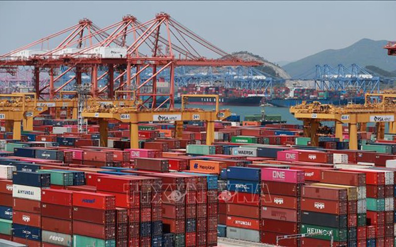 Container hàng hóa tại cảng Busan. (Ảnh: YONHAP/TTXVN)
