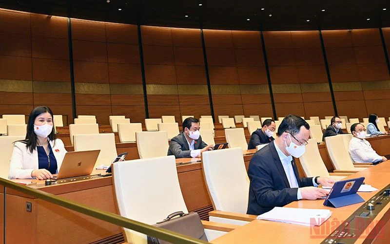 Các đại biểu Quốc hội dự phiên họp tại hội trường Diên Hồng. (Ảnh: DUY LINH)