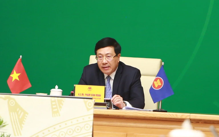 Phó Thủ tướng Thường trực Chính phủ Phạm Bình Minh tham dự Hội nghị ASEAN BIS 2021. (Ảnh: Hải Minh/VGP)