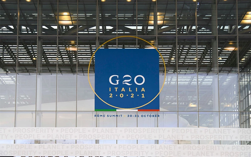 Biểu tượng Hội nghị thượng đỉnh G20 tổ chức tại Rome, Italia. (Ảnh: TTXVN/g20.org)