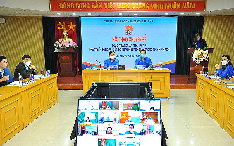 Toàn cảnh hội thảo từ đầu cầu Trung ương Đoàn Thanh niên Cộng sản Hồ Chí Minh (TP Hà Nội).