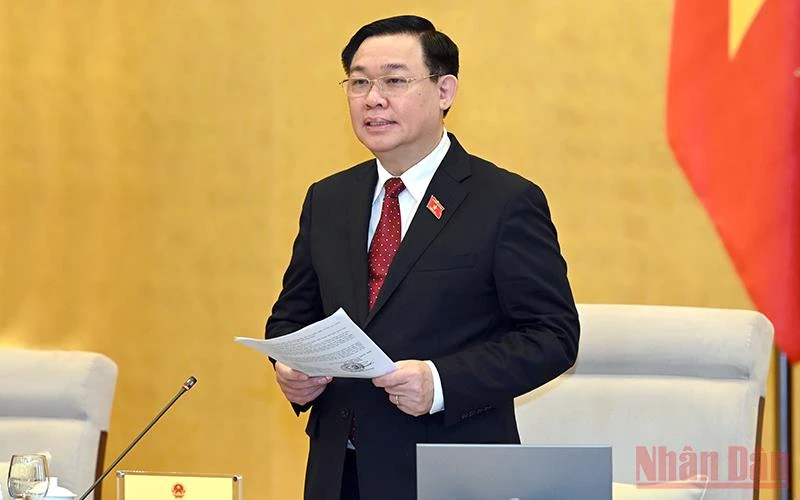 Chủ tịch Quốc hội Vương Đình Huệ phát biểu ý kiến tại hội nghị. (Ảnh: DUY LINH)