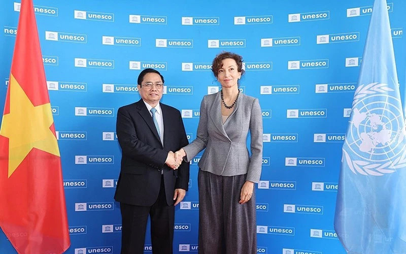 Tổng Giám đốc UNESCO Audrey Azoulay tiếp Thủ tướng Phạm Minh Chính (Ảnh: TTXVN)