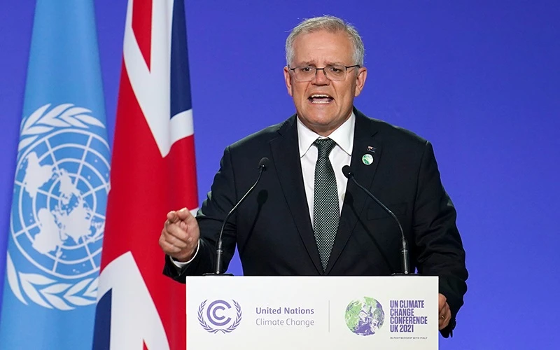 Thủ tướng Australia Scott Morrison phát biểu tại Hội nghị COP26. (Ảnh: Reuters)