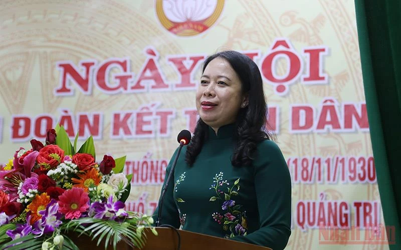 Phó Chủ tịch nước Võ Thị Ánh Xuân phát biểu tại Ngày hội Đại đoàn kết toàn dân tộc được tổ chức tại thị xã Quảng Trị.
