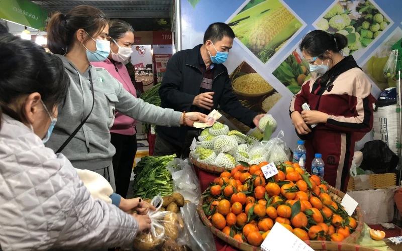 Người tiêu dùng tìm mua các sản phẩm của tỉnh Sơn La tại Tuần hàng trái cây, nông sản các tỉnh, thành phố tại Hà Nội năm 2021.