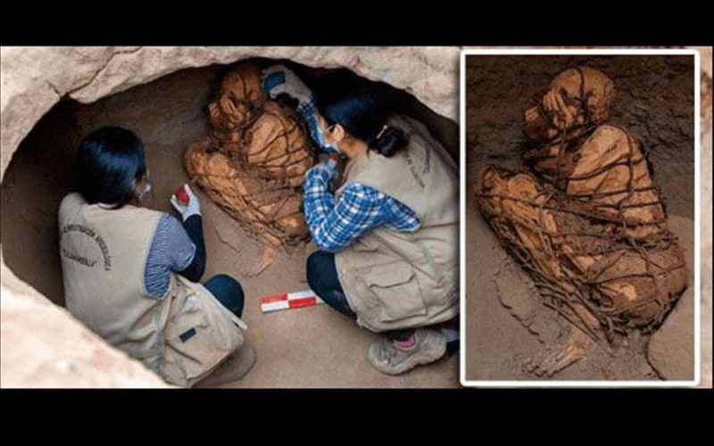Xác ướp được phát hiện dưới lòng một công trình ngầm ở Peru. (Ảnh: Indianexpress..com)