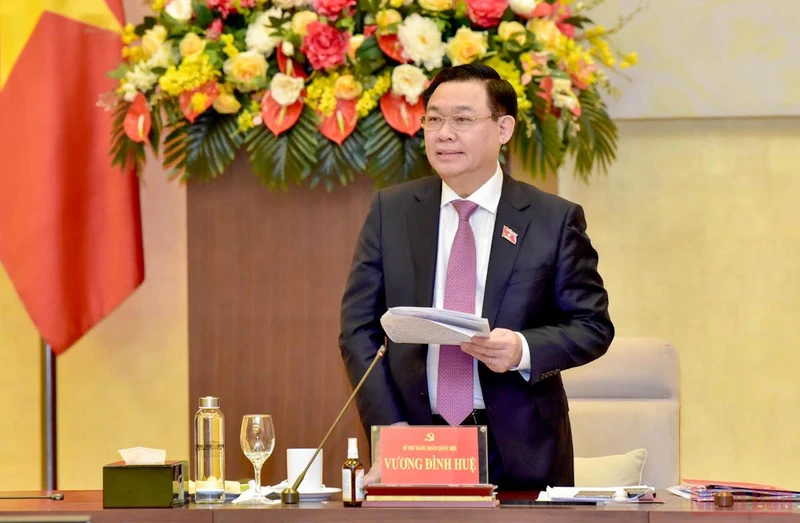 Chủ tịch Quốc hội Vương Đình Huệ phát biểu tại buổi làm việc với Đoàn kiểm tra 138 của Bộ Chính trị. (Ảnh: Duy Linh)