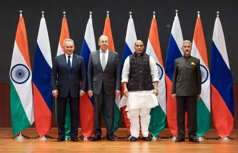 Bộ trưởng Ngoại giao và Quốc phòng Ấn Độ - Nga tham dự Đối thoại 2+2 tại thủ đô New Delhi, ngày 6/12 (Nguồn: ANI/VOV.VN)