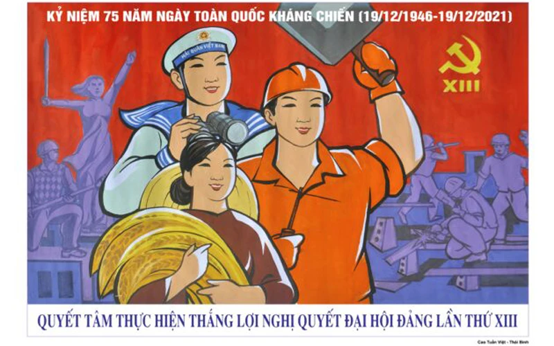 Mẫu tranh cổ động TP Hà Nội thông qua nhân dịp kỷ niệm 75 năm Ngày Toàn quốc kháng chiến.