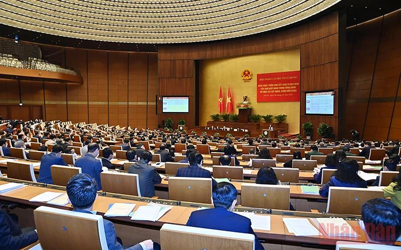 Hội nghị cán bộ toàn quốc quán triệt, triển khai thực hiện Kết luận và Quy định của Ban Chấp hành Trung ương về xây dựng, chỉnh đốn Đảng. (Ảnh: THỦY NGUYÊN)