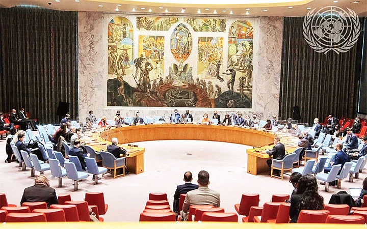 Hội đồng Bảo an Liên hợp quốc thảo luận về hòa bình và an ninh quốc tế. Ảnh UN NEWS