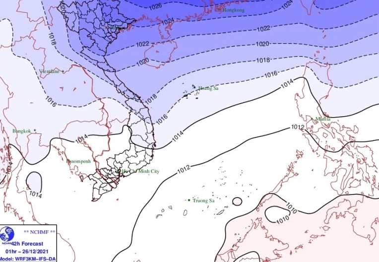 Ngày 25/12 bộ phận không khí lạnh đã báo vẫn đang tiếp tục di chuyển xuống phía Nam.