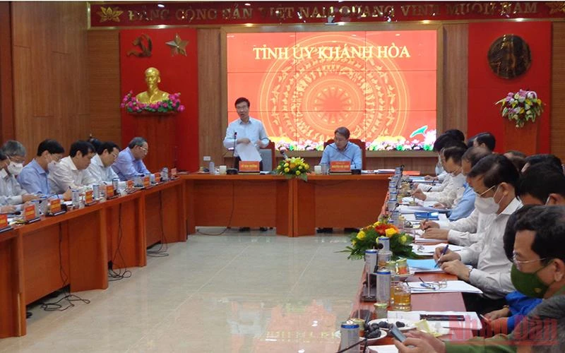 Đồng chí Võ Văn Thưởng phát biểu tại buổi làm việc với Tỉnh ủy Khánh Hòa. (Ảnh: PHONG NGUYÊN)