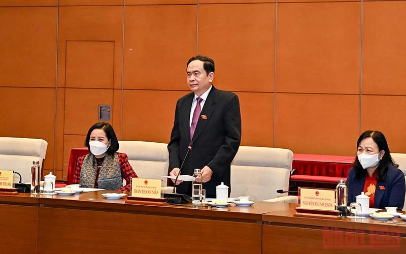 Phó Chủ tịch Thường trực Quốc hội Trần Thanh Mẫn phát biểu tại buổi gặp mặt. (Ảnh: Duy Linh)