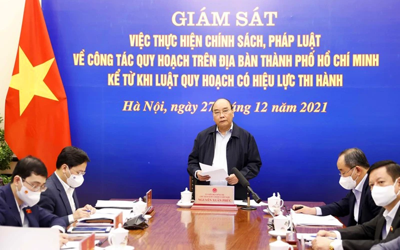 Chủ tịch nước Nguyễn Xuân Phúc phát biểu tại hội nghị. (Ảnh: TTXVN)