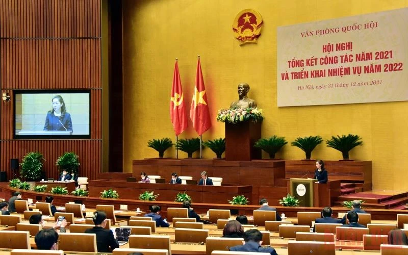 Quang cảnh Hội nghị triển khai nhiệm vụ năm 2022 của Văn phòng Quốc hội. (Ảnh: Duy Linh)