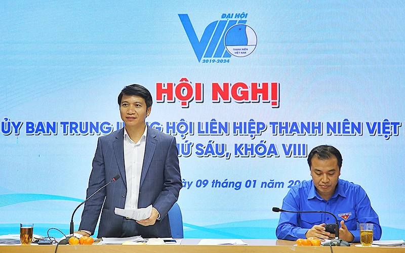 Đồng chí Nguyễn Ngọc Lương, Bí thư Trung ương Đoàn Thanh niên Cộng sản Hồ Chí Minh, Chủ tịch Hội Liên hiệp Thanh niên Việt Nam, phát biểu ý kiến tại hội nghị.