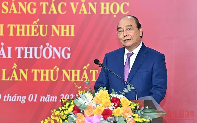 Chủ tịch nước Nguyễn Xuân Phúc phát biểu tại Lễ phát động. (Ảnh: ĐĂNG KHOA)