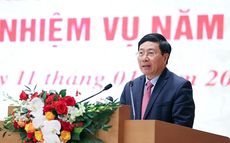 Phó Thủ tướng Phạm Bình Minh phát biểu ý kiến tại hội nghị. (Ảnh: baochinhphu.vn)