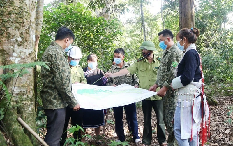 Người dân và lực lượng chức năng tham gia tuần rừng ở Khu bảo tồn thiên nhiên Bát Xát, Lào Cai. (Ảnh minh họa: Quốc Hồng)