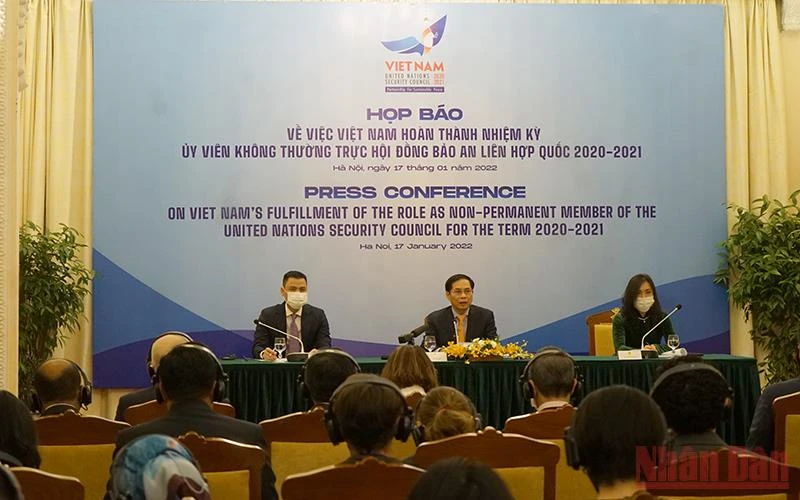 Bộ Ngoại giao thông tin về đóng góp nổi bật của Việt Nam tại Hội đồng Bảo an Liên hợp quốc. (Ảnh: Đinh Trường) 