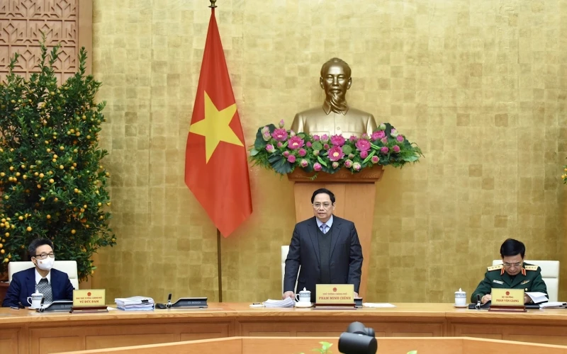 Thủ tướng Phạm Minh Chính chủ trì Phiên họp Chính phủ tháng 1/2022. (Ảnh: TRẦN HẢI)