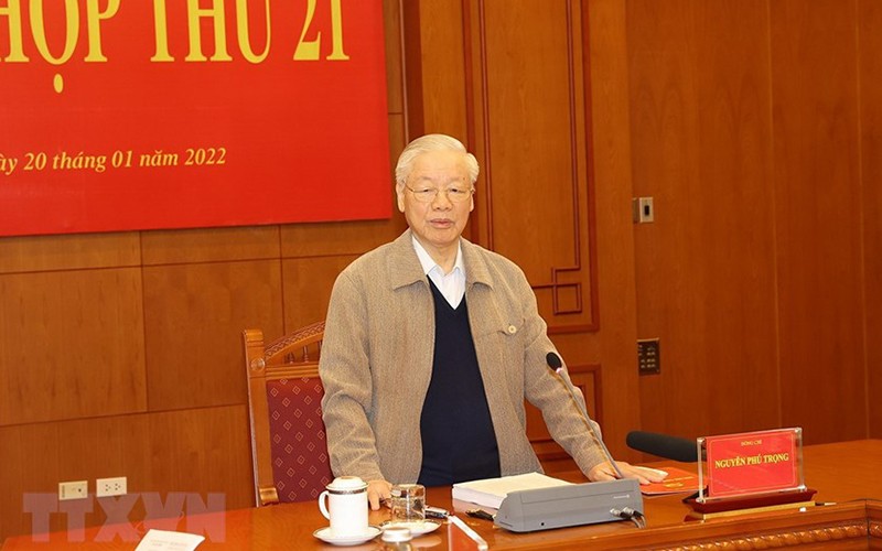 Tổng Bí thư Nguyễn Phú Trọng phát biểu tại phiên họp. (Ảnh: TTXVN)