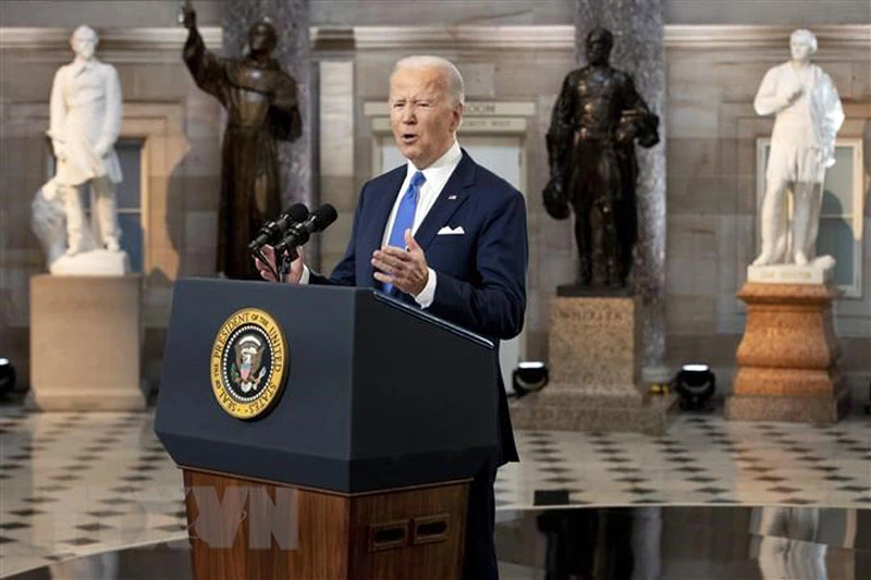 Tổng thống Mỹ Joe Biden phát biểu tại Washington, DC. (Ảnh: AFP/TTXVN)