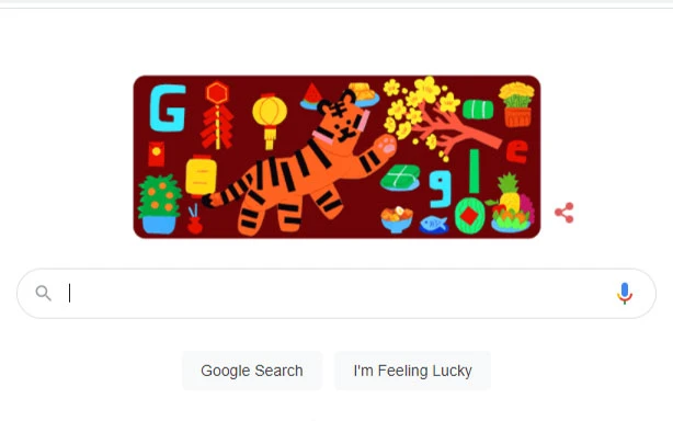 Biểu tượng năm Nhâm Dần trên trang chủ Google. (Ảnh chụp màn hình)