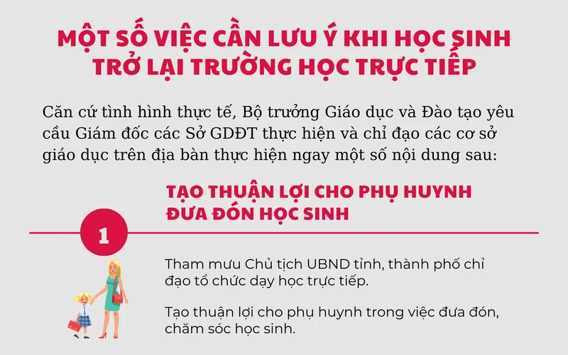 Một số việc cần lưu ý khi học sinh trở lại trường học trực tiếp