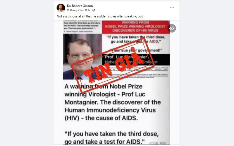 Ảnh chụp màn hình một bài đăng trên mạng xã hội Facebook đưa tin sai lệch về vaccine Covid-19.