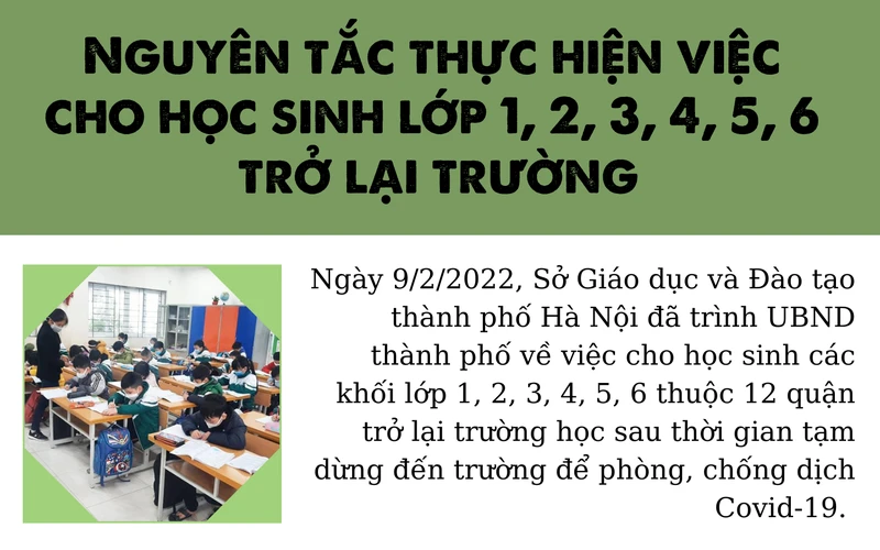 Nguyên tắc thực hiện việc cho học sinh các khối lớp 1, 2, 3, 4, 5, 6 thuộc 12 quận ở Hà Nội đi học trở lại