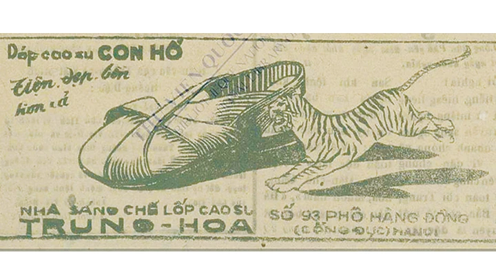 Quảng cáo dép cao-su Con Hổ trên báo Độc Lập năm 1946.