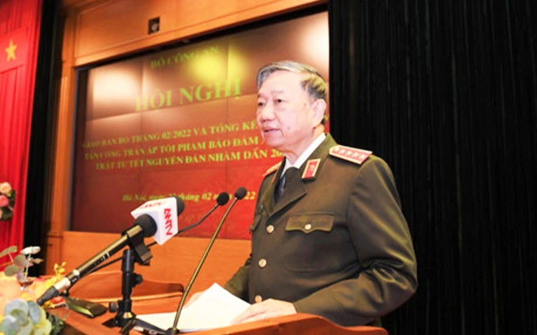 Bộ trưởng Tô Lâm phát biểu tại Hội nghị. (Ảnh: Báo Công an Thành phố Hồ Chí Minh)