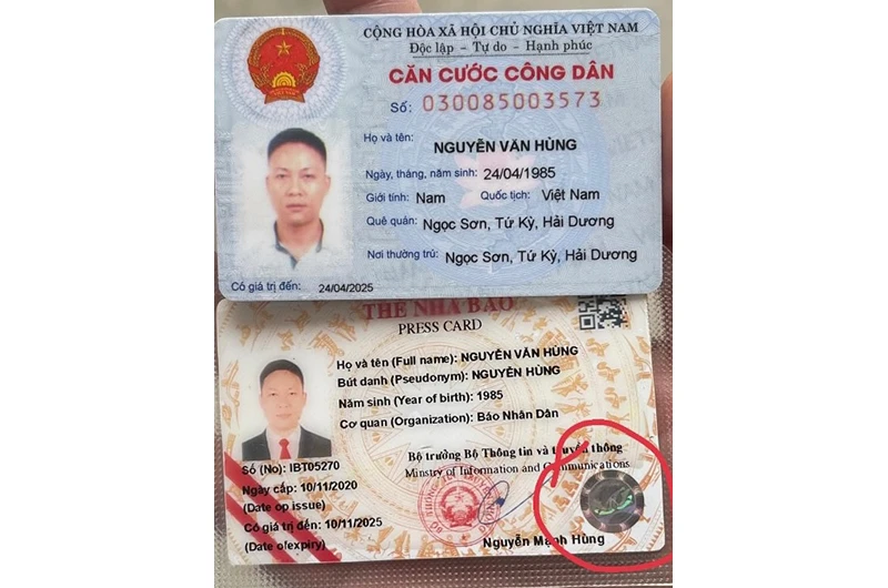 Căn cước công dân và thẻ nhà báo (giả) của Nguyễn Văn Hùng.