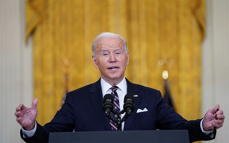 Tổng thống Mỹ Joe Biden cung cấp thông tin cập nhật về tình hình Nga và Ukraine, tại Nhà trắng, ngày 22/2. (Ảnh: Reuters)