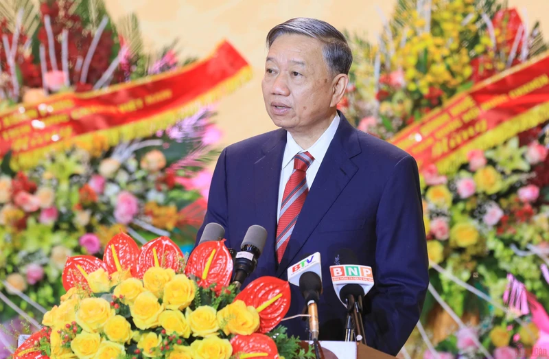 Đại tướng Tô Lâm, Ủy viên Bộ Chính trị, Bộ trưởng Công an, dự và phát biểu tại Lễ kỷ niệm.